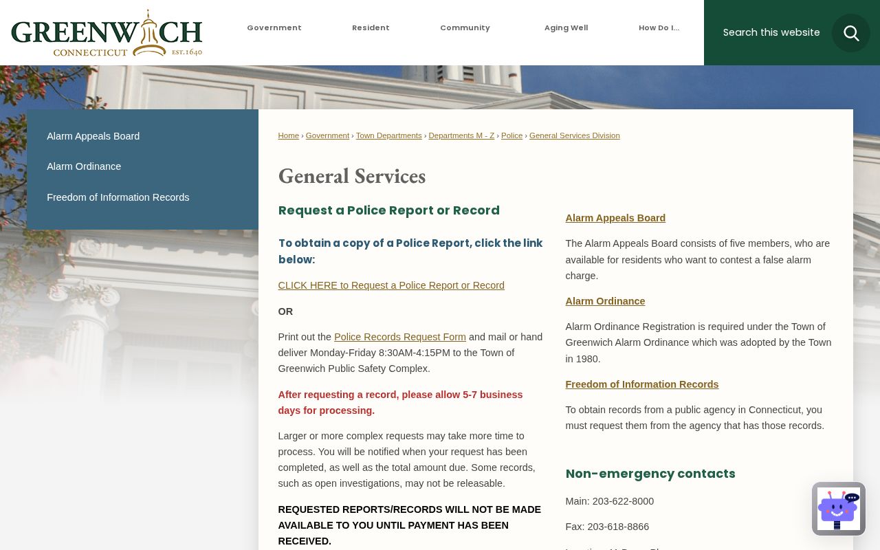 Greenwich release records request page from the Police Records Division