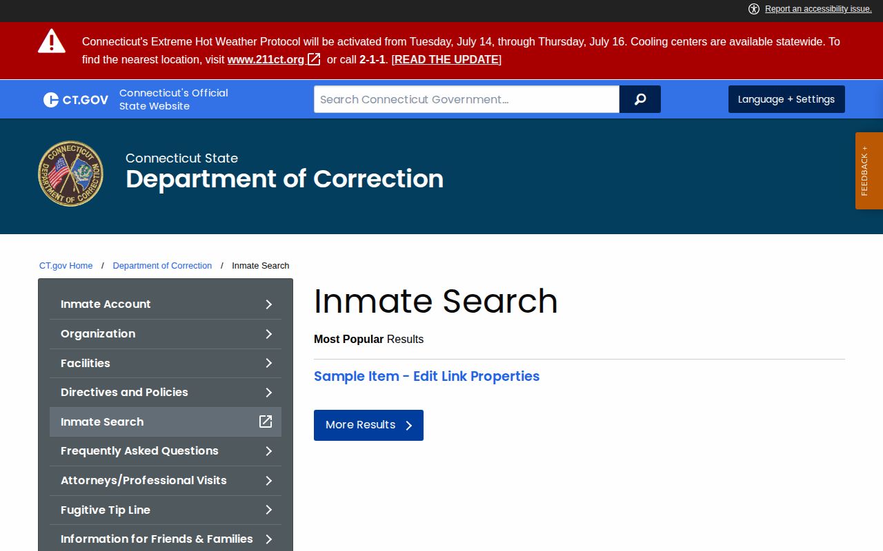 Connecticut DOC search source for Greenwich released inmate status