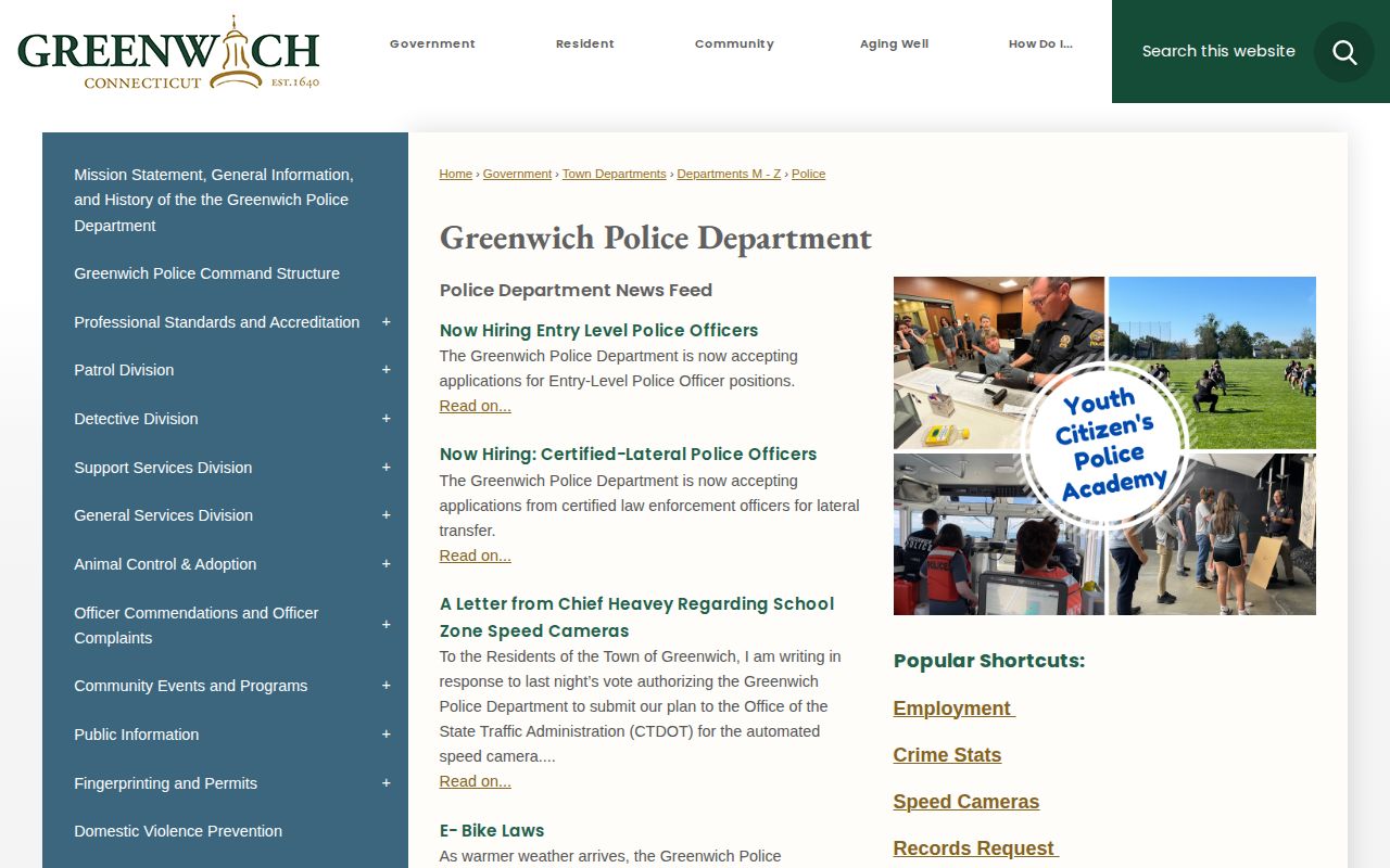 Greenwich Police Department release records official page